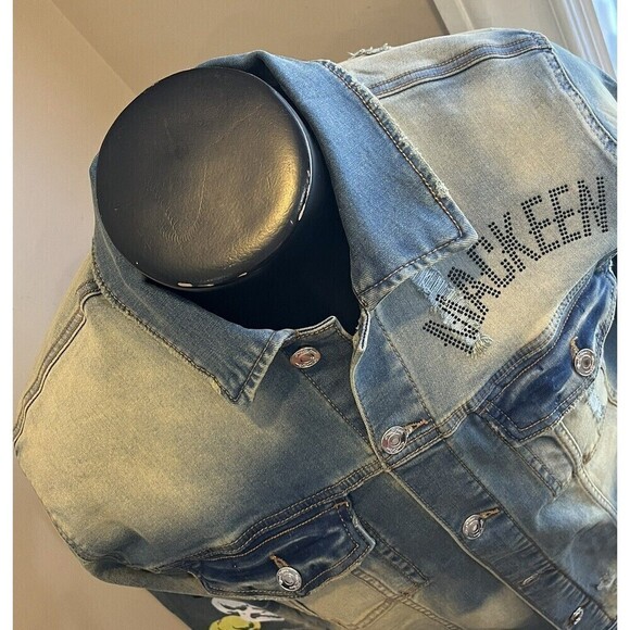 Mackeen Distressed Skull Biker Dark Jacket Mens Sz Large Embellished - Picture 4 of 16